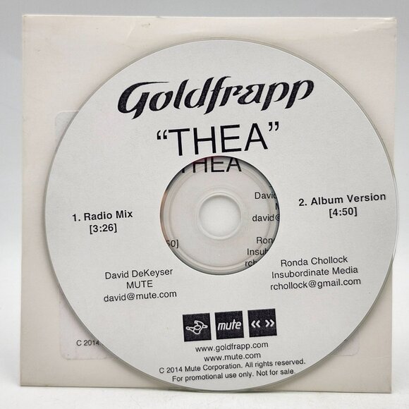 Goldfrapp Thea Promo CDr 2014 Mute Radio Mix Album Version - Picture 2 of 2